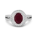 1.84 Ct Oval Cut Pink Ruby and White Diamond Halo Pave Ring by Fine Color Jewels
