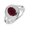 1.84 Ct Oval Cut Pink Ruby and White Diamond Halo Pave Ring by Fine Color Jewels