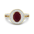 1.84 Ct Oval Cut Pink Ruby and White Diamond Halo Pave Ring by Fine Color Jewels