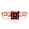 1.84 Ct Square Red Garnet and White Topaz Prong Silver Cocktail Ring by Fine Color Jewels
