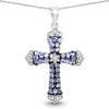 1.84 CTTW Round Violet Tanzanite Prong Silver Cross Pendant Necklace