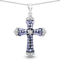 1.84 CTTW Round Violet Tanzanite Prong Silver Cross Pendant Necklace by Fine Color Jewels