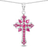 1.85 Ct Pink Ruby Prong Silver Cross Pendant Necklace