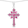 1.85 Ct Pink Ruby Prong Silver Cross Pendant Necklace by Fine Color Jewels
