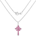 1.85 Ct Pink Ruby Prong Silver Cross Pendant Necklace by Fine Color Jewels