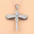 1.86 Ct Blue Aquamarine Prong Sterling Silver Dragonfly Pendant Cable Chain Necklace by Fine Color Jewels