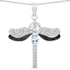 1.86 Ct Blue Aquamarine Prong Sterling Silver Dragonfly Pendant Cable Chain Necklace