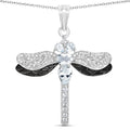 1.86 Ct Blue Aquamarine Prong Sterling Silver Dragonfly Pendant Cable Chain Necklace by Fine Color Jewels