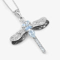 1.86 Ct Blue Aquamarine Prong Sterling Silver Dragonfly Pendant Cable Chain Necklace by Fine Color Jewels