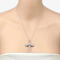 1.86 Ct Blue Aquamarine Prong Sterling Silver Dragonfly Pendant Cable Chain Necklace by Fine Color Jewels