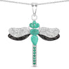 1.87 Ct Green Zambian Emerald Prong Sterling Silver Dragonfly Pendant Cable Chain Necklace