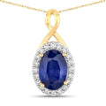 1.88 Ct Genuine Oval Ceylon Blue Sapphire and Diamond 18K Yellow Gold Crossover Pendant by Fine Color Jewels