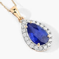 1.88 Ct Genuine Oval Ceylon Blue Sapphire and Diamond 18K Yellow Gold Teardrop Pendant by Fine Color Jewels