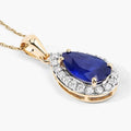 1.88 Ct Genuine Oval Ceylon Blue Sapphire and Diamond 18K Yellow Gold Teardrop Pendant by Fine Color Jewels