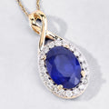 1.88 Ct Genuine Oval Ceylon Blue Sapphire and Diamond 18K Yellow Gold Crossover Pendant by Fine Color Jewels