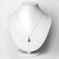 1.88 Ct Genuine Oval Ceylon Blue Sapphire and Diamond 18K Yellow Gold Teardrop Pendant by Fine Color Jewels