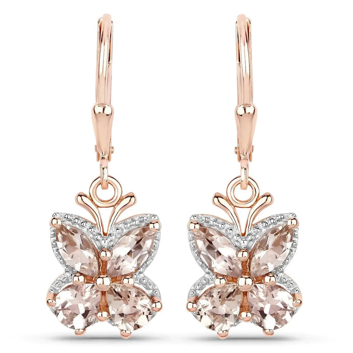 1.88 Ct Peach Morganite Prong 18K Rose Gold Plated Silver Dangle Earrings by Fine Color Jewels