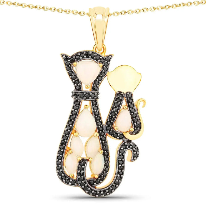 1.89 Ct Trillion White Opal Prong Silver Cat Pendant Necklace by Fine Color Jewels