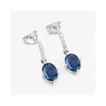 1.90 Ct Oval Blue Sapphire & Diamond Prong 10K Gold Dangle Earrings by Fine Color Jewels