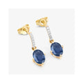 1.90 Ct Oval Blue Sapphire & Diamond Prong 10K Gold Dangle Earrings by Fine Color Jewels