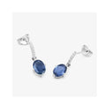 1.90 Ct Oval Blue Sapphire & Diamond Prong 10K Gold Dangle Earrings by Fine Color Jewels