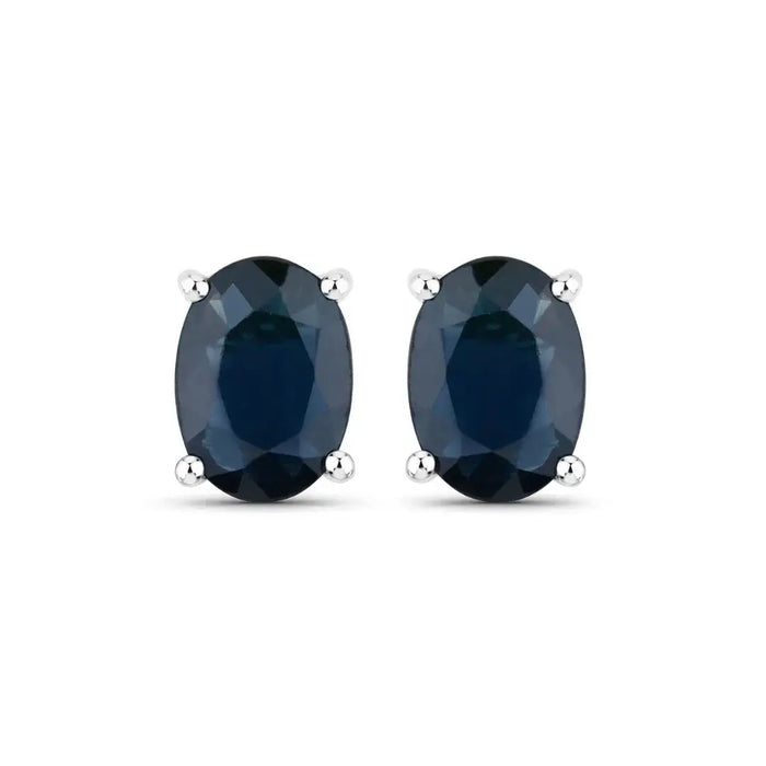 1.90 Ct Oval Blue Sapphire Prong 10K Gold Stud Earrings by Fine Color Jewels
