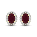 1.90 Ct Oval Pink Ruby & Diamond Prong 14K Gold Halo Stud Earrings by Fine Color Jewels