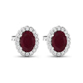 1.90 Ct Oval Pink Ruby & Diamond Prong 14K Gold Halo Stud Earrings by Fine Color Jewels