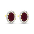 1.90 Ct Oval Pink Ruby & Diamond Prong 14K Gold Halo Stud Earrings by Fine Color Jewels