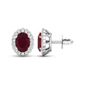 1.90 Ct Oval Pink Ruby & Diamond Prong 14K Gold Halo Stud Earrings by Fine Color Jewels