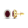 1.90 Ct Oval Pink Ruby & Diamond Prong 14K Gold Halo Stud Earrings by Fine Color Jewels