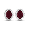 1.90 Ct Oval Pink Ruby & Diamond Prong 14K Gold Halo Stud Earrings