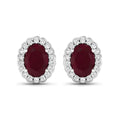 1.90 Ct Oval Pink Ruby & Diamond Prong 14K Gold Halo Stud Earrings by Fine Color Jewels