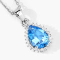 1.90 Ct pear Swiss Blue Topaz and Lab Diamond prong Silver Halo teardrop pendant Necklace by Fine Color Jewels