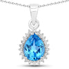 1.90 Ct pear Swiss Blue Topaz and Lab Diamond prong Silver Halo teardrop pendant Necklace