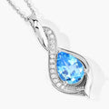1.90 Ct Pear Swiss Blue Topaz & Lab Diamond Prong Silver Teardrop Crossover Pendant Necklace by Fine Color Jewels