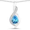 1.90 Ct Pear Swiss Blue Topaz & Lab Diamond Prong Silver Teardrop Crossover Pendant Necklace