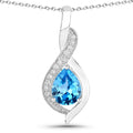 1.90 Ct Pear Swiss Blue Topaz & Lab Diamond Prong Silver Teardrop Crossover Pendant Necklace by Fine Color Jewels