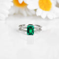 1.92 Ct Octagon Green Colombian Lab Created Emerald and Moissanite Prong Silver Double Band Ring by Fine Color Jewels