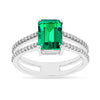 1.92 Ct Octagon Green Colombian Lab Created Emerald and Moissanite Prong Silver Double Band Ring