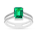 1.92 Ct Octagon Green Colombian Lab Created Emerald and Moissanite Prong Silver Double Band Ring by Fine Color Jewels