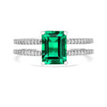1.92 Ct Octagon Green Colombian Lab Created Emerald and Moissanite Prong Silver Double Band Ring by Fine Color Jewels