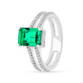 1.92 Ct Octagon Green Colombian Lab Created Emerald and Moissanite Prong Silver Double Band Ring by Fine Color Jewels