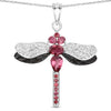 1.94 Ct Pink Tourmaline Prong Silver Dragonfly Pendant Cable Chain Necklace