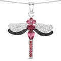 1.94 Ct Pink Tourmaline Prong Silver Dragonfly Pendant Cable Chain Necklace by Fine Color Jewels
