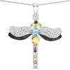 1.95 Ct Multi-Stone Prong Silver Dragonfly Pendant Cable Chain Necklace