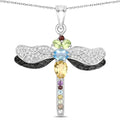 1.95 Ct Multi-Stone Prong Silver Dragonfly Pendant Cable Chain Necklace by Fine Color Jewels