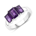 1.95 Ct Octagon Purple Amethyst Prong Silver Three Stone Ring by Fine Color Jewels