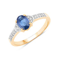 1.95 Ct Oval Blue Sapphire Diamond Prong 10k Gold Pave Bridge Ring by Fine Color Jewels