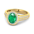 1.95 Ct Oval Green Zambian Emerald and White Diamond Prong 14k Gold Halo Pave Bridge Ring by Fine Color Jewels